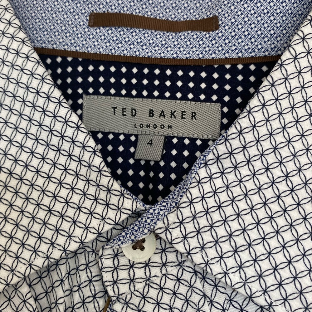 Ted Baker Blue and White Casual Button Down Shirt with Geometric Pattern
